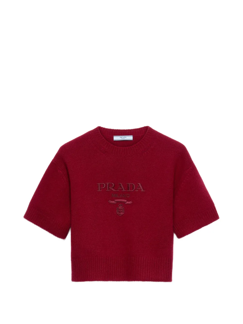 Шерстяной свитер с кашемиром и круглым вырезом Prada, красный