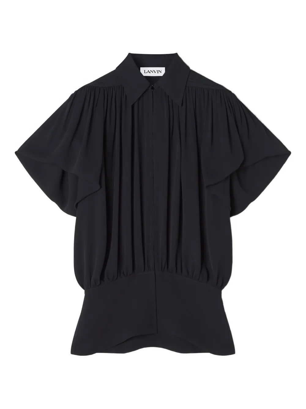 

Топ с короткими рукавами и складками Lanvin, черный