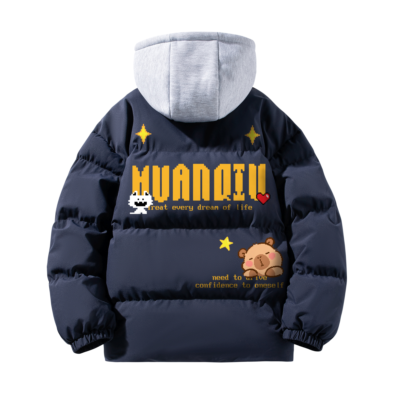 

Пуховик Unisex Hooded Thickened Mock Two Piece HUANQIU, темно-синий