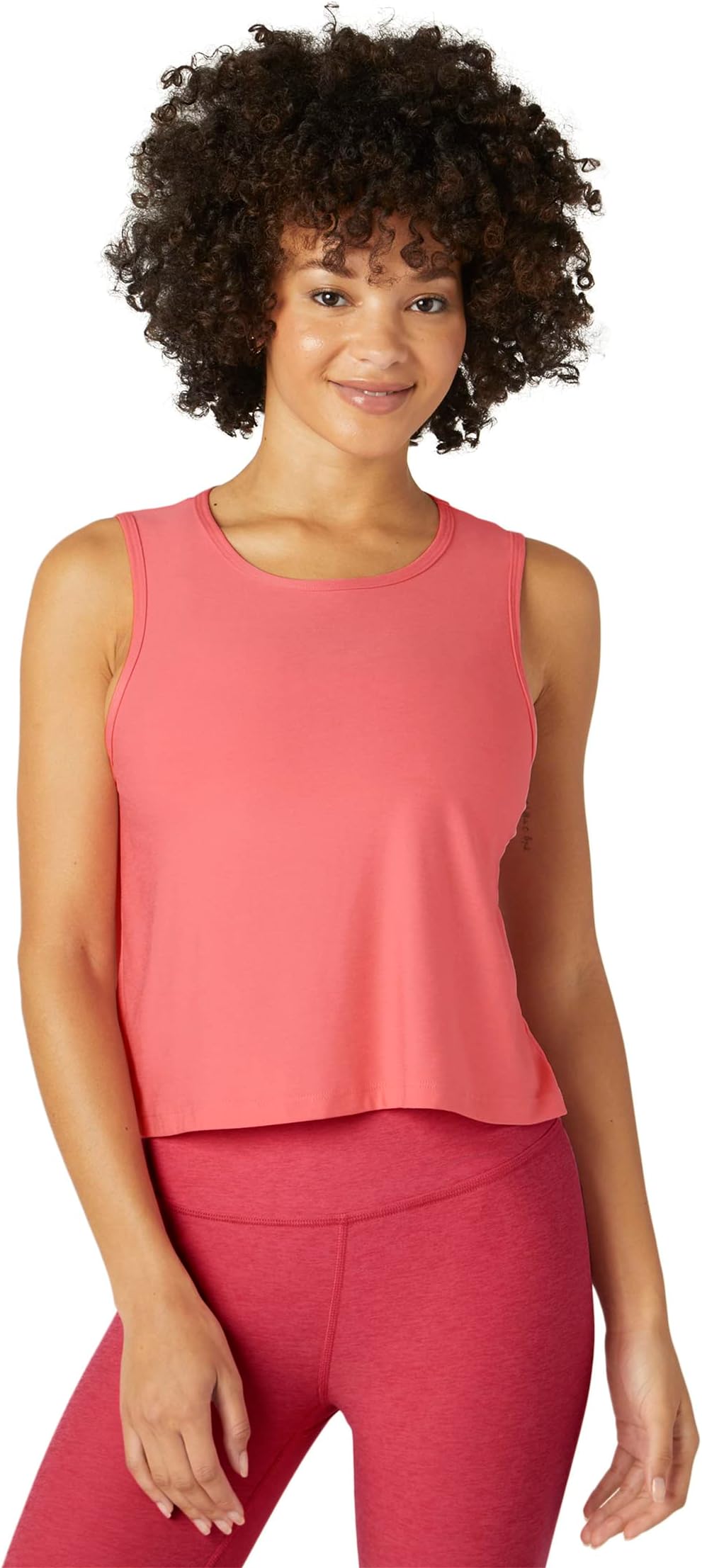 

Топ Beyond Yoga Featherweight New View Cropped Tank, цвет Sun Kissed Coral Heather