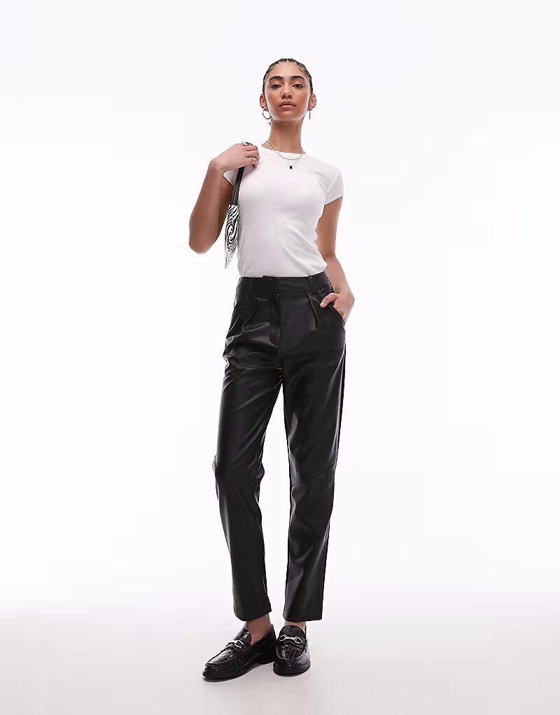 

Брюки Topshop Tall из искусственной кожи черного цвета
