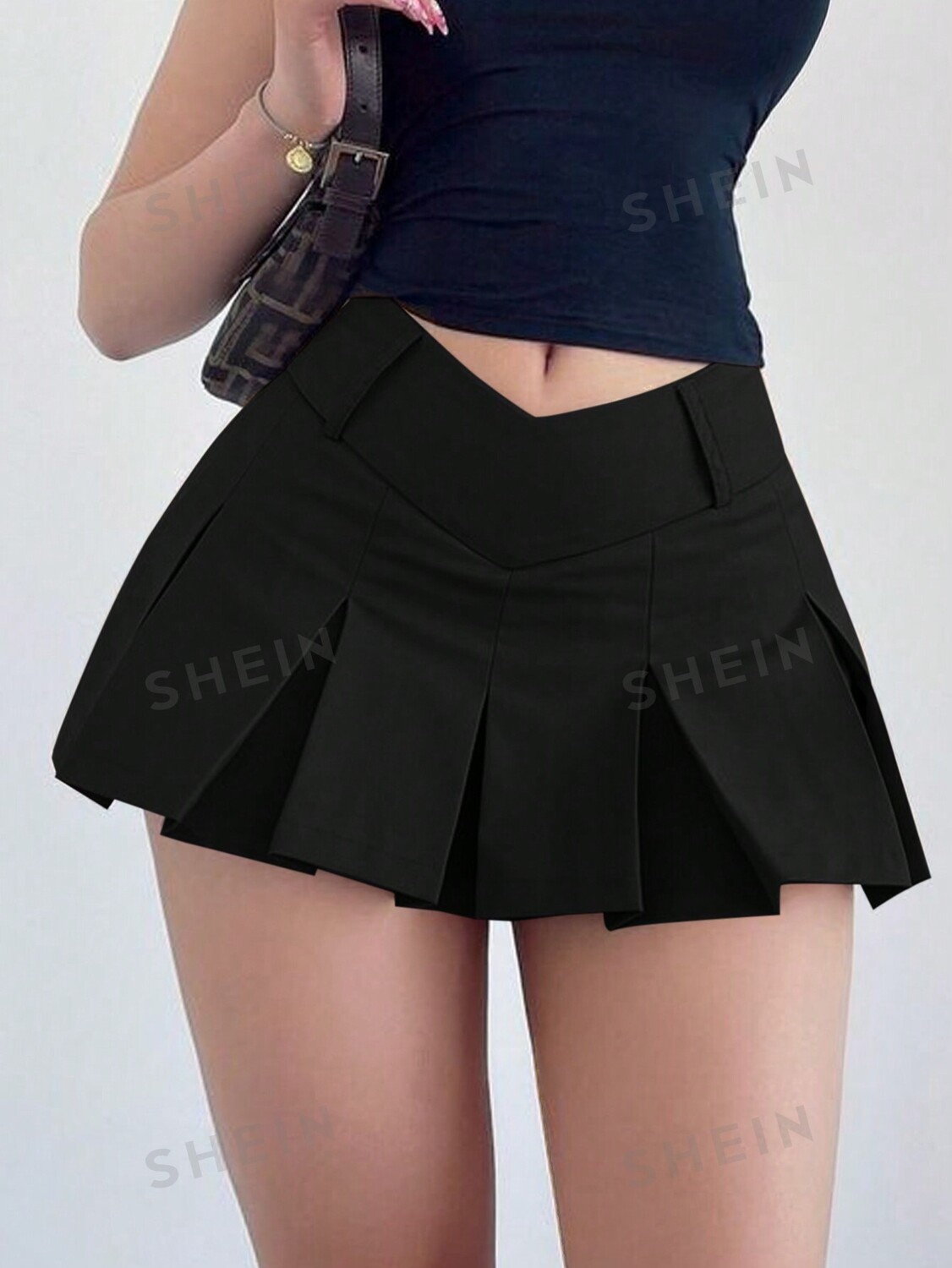 

EZwear Юбка больших размеров с низкой V-образной талией и рюшами Shein, черный