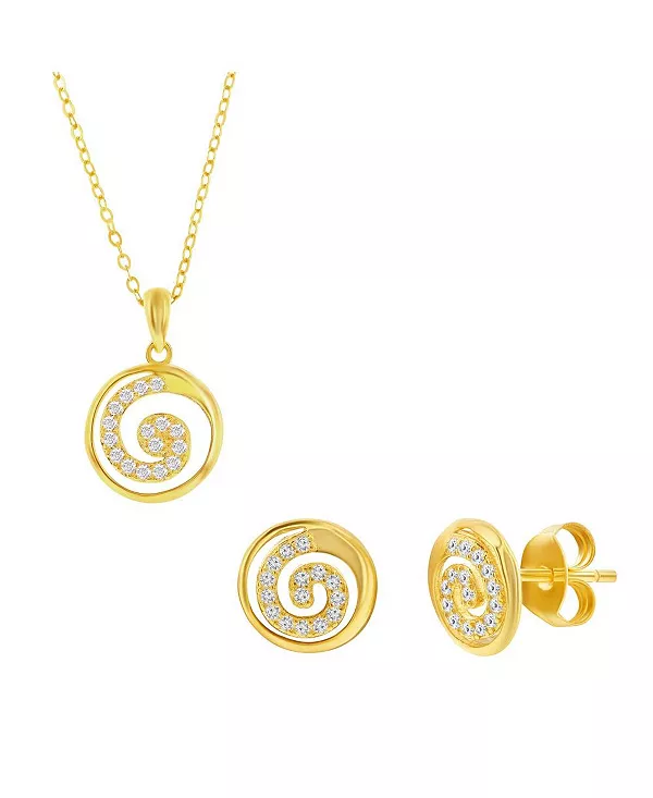 

Комплект из колье и серег из стерлингового серебра с фианитами в форме завитка Simona, gold