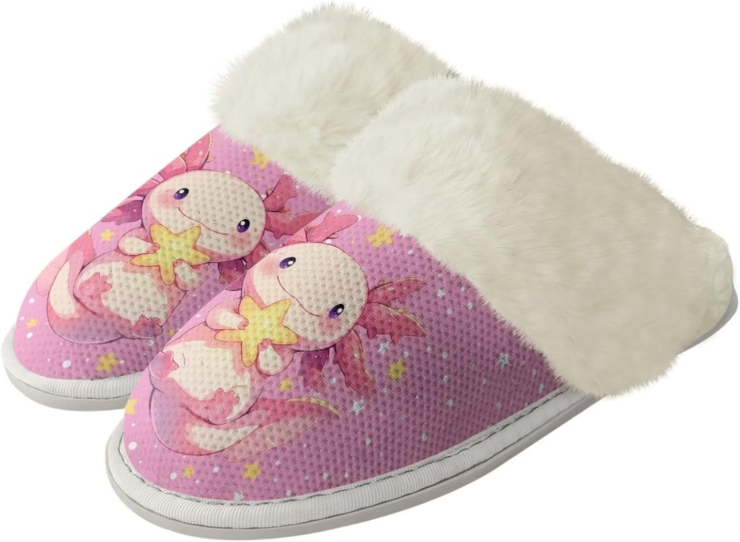 

Женские и мужские теплые тапочки мягкие плюшевые домашние тапочки с противоскользящей подошвой, пушистым воротником, для спальни, для дома и улицы Jiquruby, Cute Axolotl