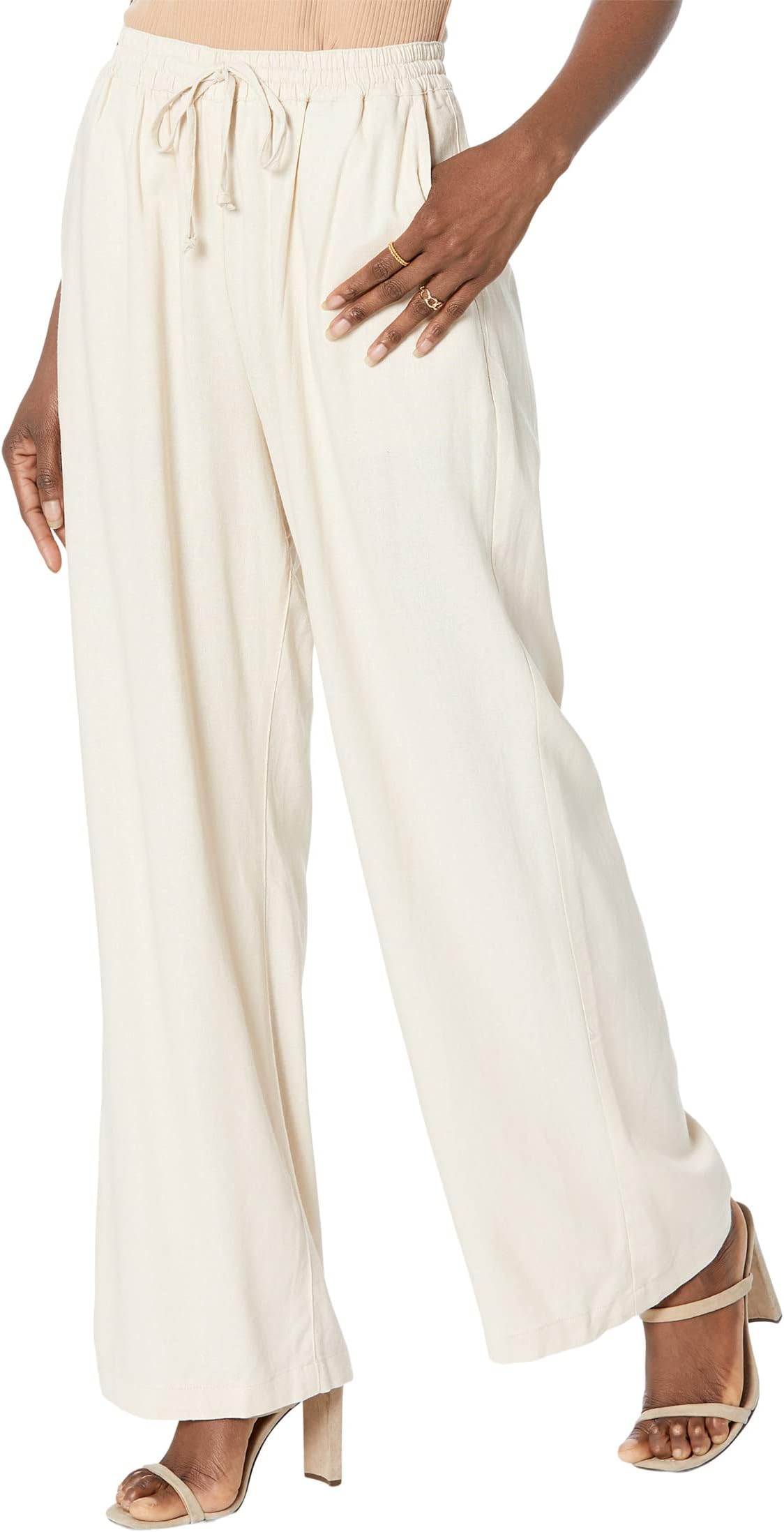 

Брюки Blank NYC Pull-On Drawstring Wide Leg Linen Pants in Sand Bath, цвет Sand Bath