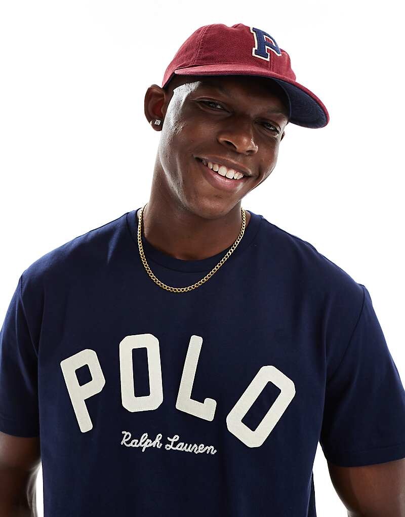 

Темно-синяя футболка оверсайз классического кроя с логотипом колледжа Polo Ralph Lauren