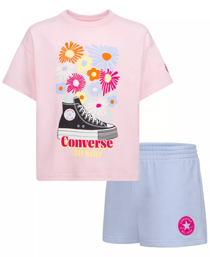 

Комплект для девочек: футболка с коротким рукавом и шорты Boyfriend (2 предмета) Converse, серый