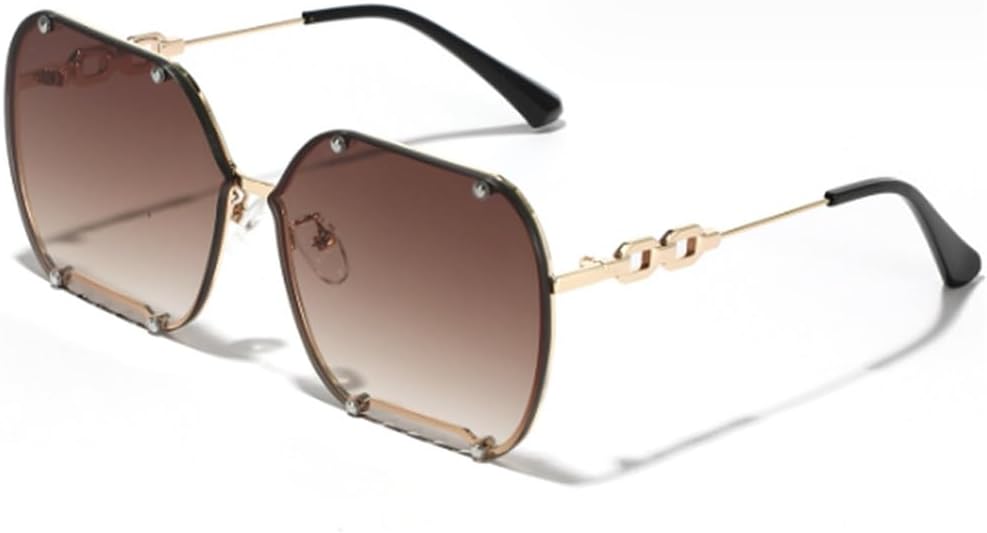 

Солнцезащитные очки в крупной оправе для женщин и мужчин в стиле панк с цепочкой и заклепками, солнцезащитные очки с защитой от УФ-излучения UV400 HDUBFY, Gradient Tea