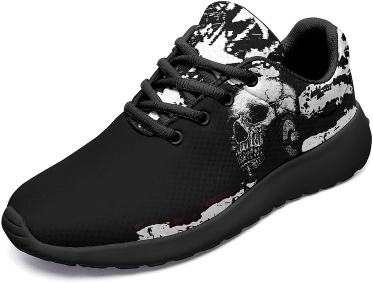 

Кроссовки с черепом для женщин и мужчин, дышащие, комфортные, для ходьбы, спортивные, для Хэллоуина Coolcustomize, черный