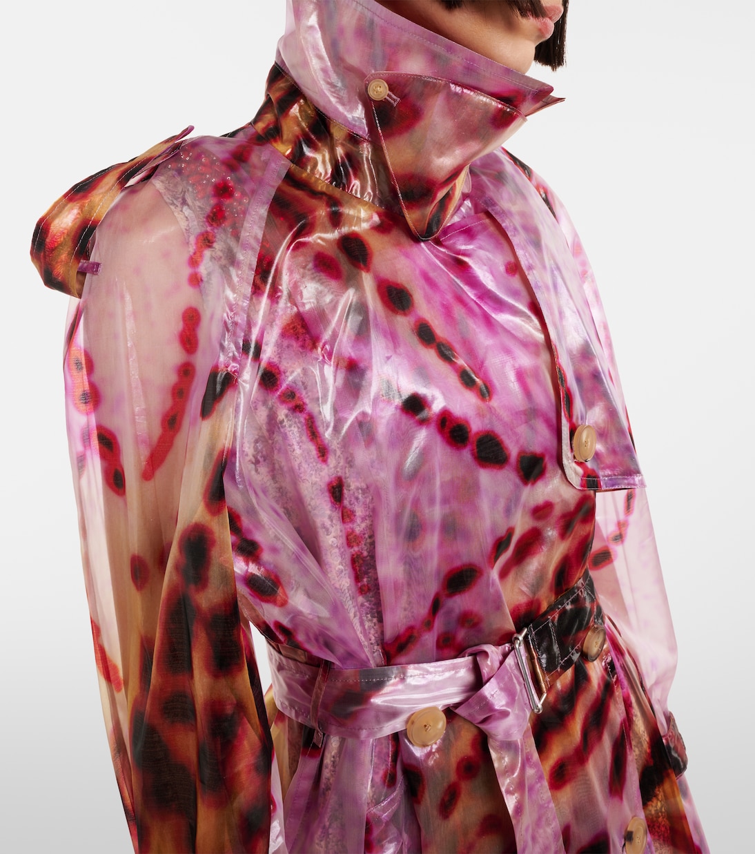 Двубортный тренчкот с принтом Dries Van Noten, фуксия — фото 4