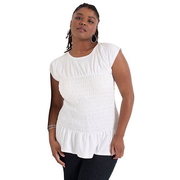 

Топ June + Vie с текстурированной вязкой и баской June & Vie, Bright White