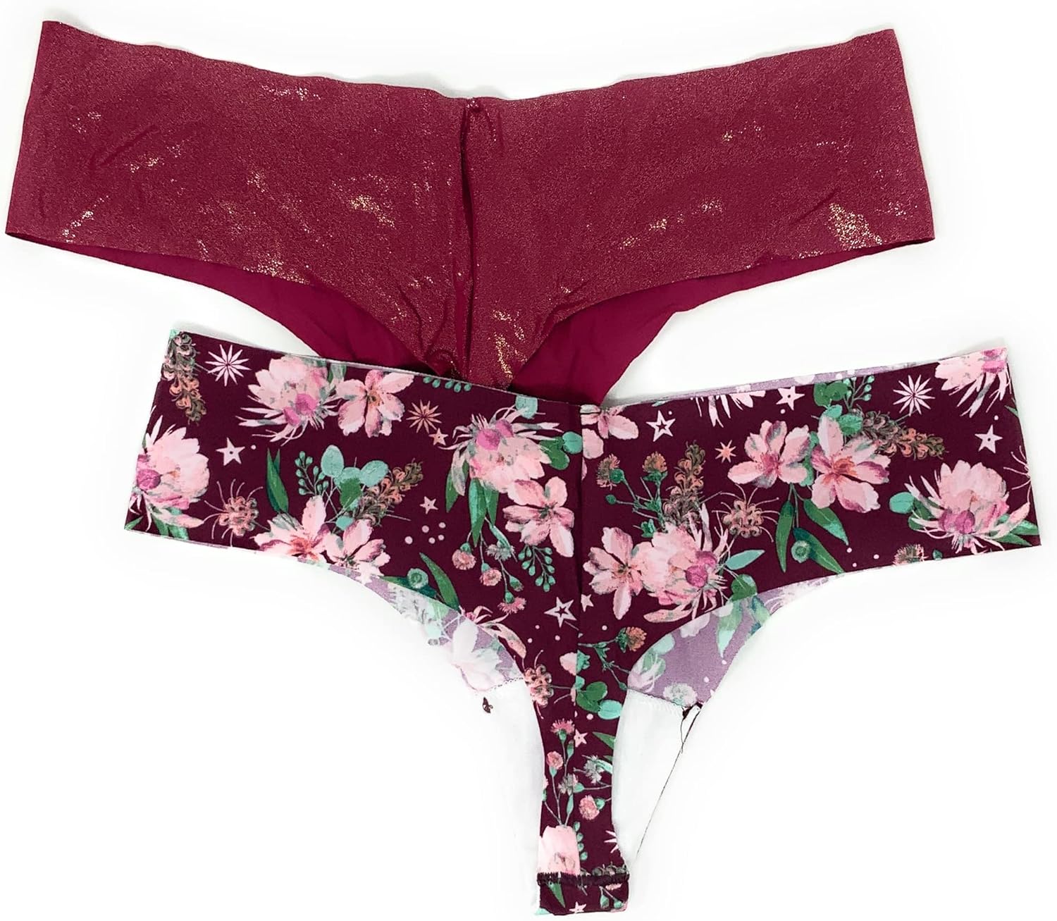 Трусики-стринги Victoria's Secret No-Show, набор из 2 штук, Cardinal Shine/Burgundy Blossoms — фото 2