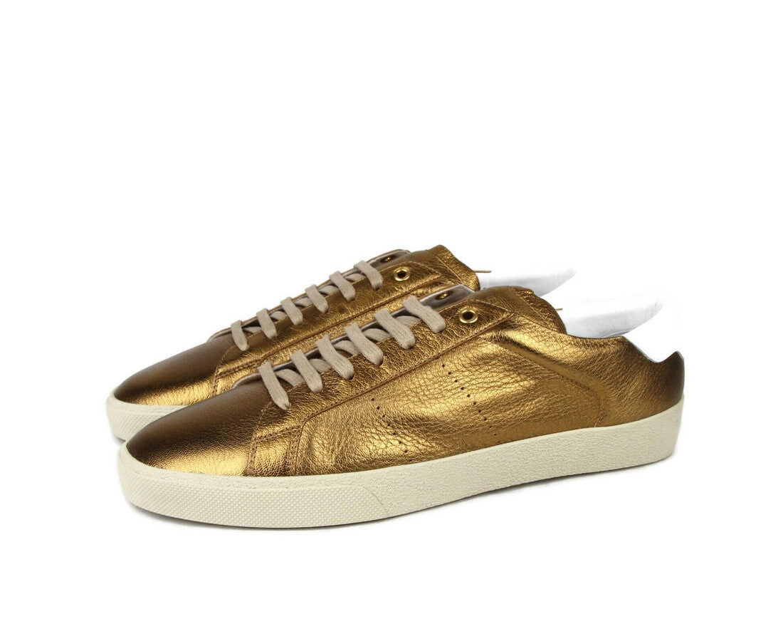 

Saint Laurent Мужские Кожаные Кроссовки Металлик SL06, бронза, Коричневый, Saint Laurent Мужские Кожаные Кроссовки Металлик SL06, бронза
