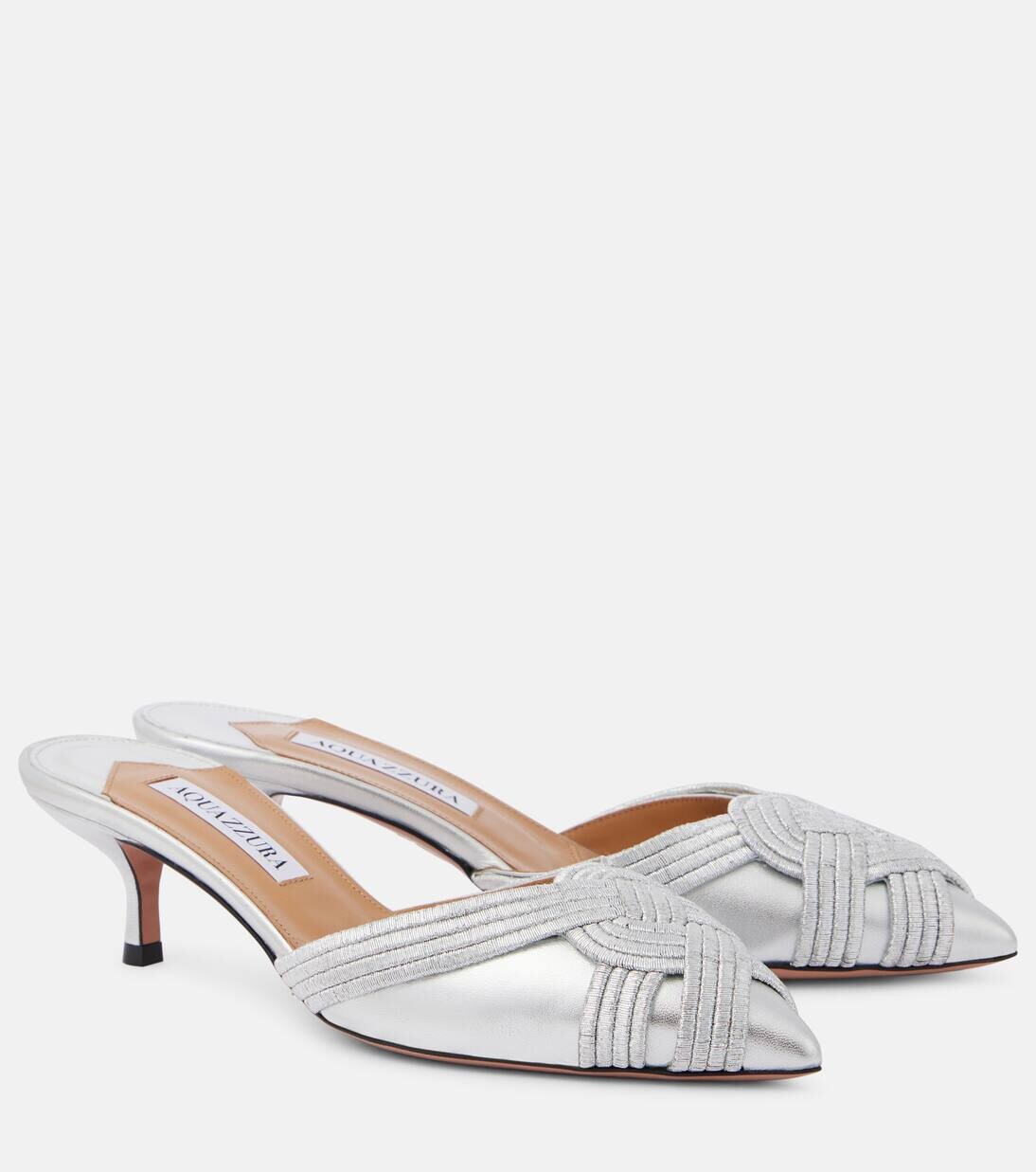 Кожаные мюли Felix 50 Aquazzura, серебряный