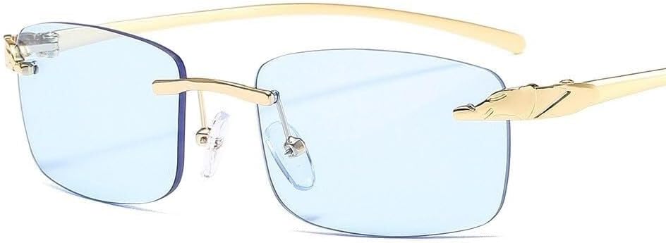 

Солнцезащитные очки без оправы прямоугольной формы для женщин в стиле ретро с прозрачными линзами цвета океана, мужские солнцезащитные очки для велоспорта с защитой от УФ-излучения UV400 LXLHWN, Blue