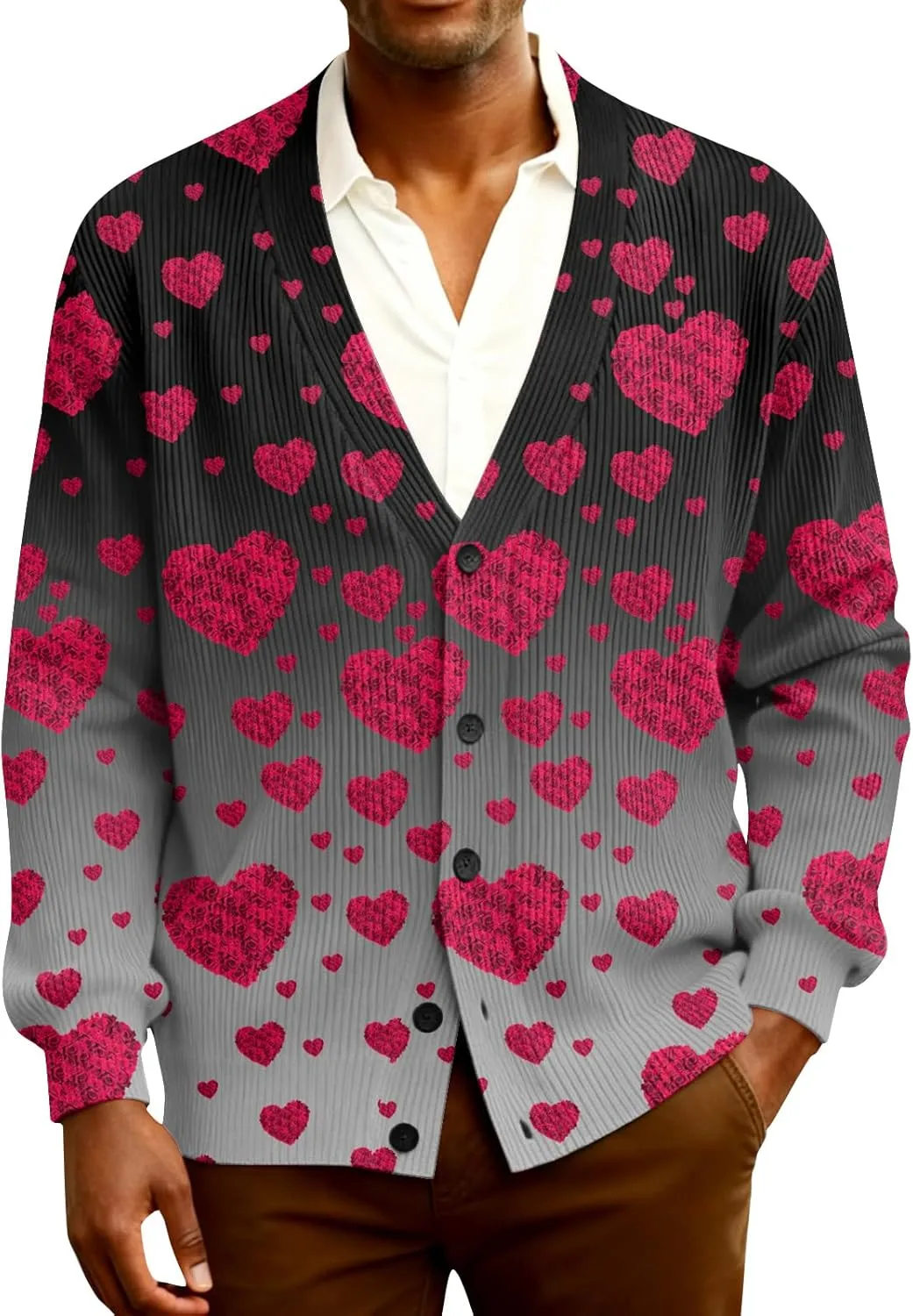 

Мужская футболка Valentine's Day, кардиган с длинными рукавами и пуговицами lopmou