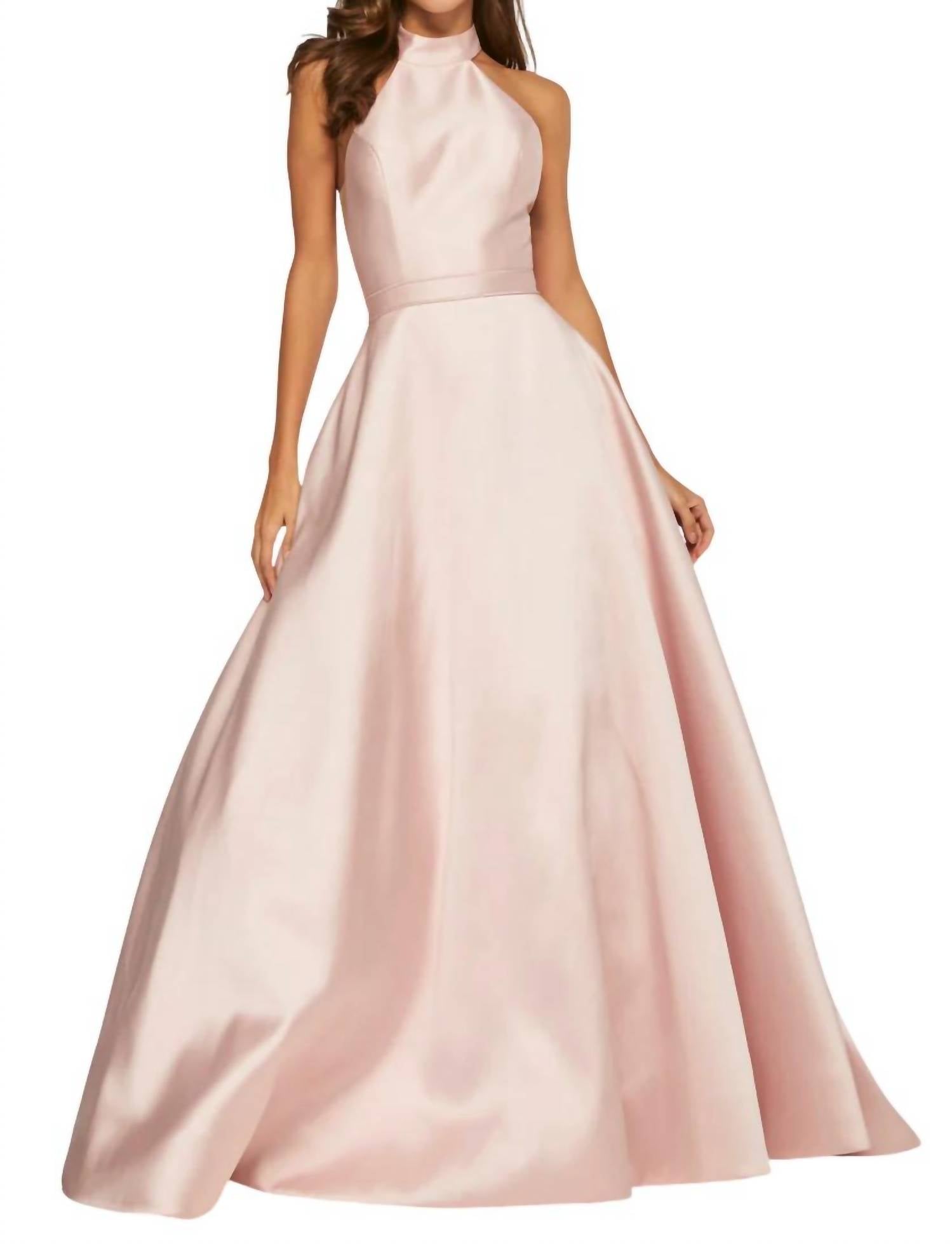 

Платье для выпускного вечера из микадо с высоким воротом в цвете Blush Sherri Hill, красный