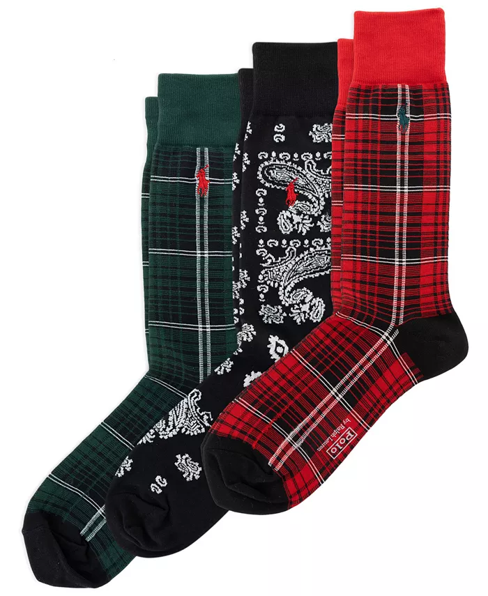 

Мужской подарочный набор: 3 рубленых банданы и клетчатые носки Polo Ralph Lauren, мультиколор