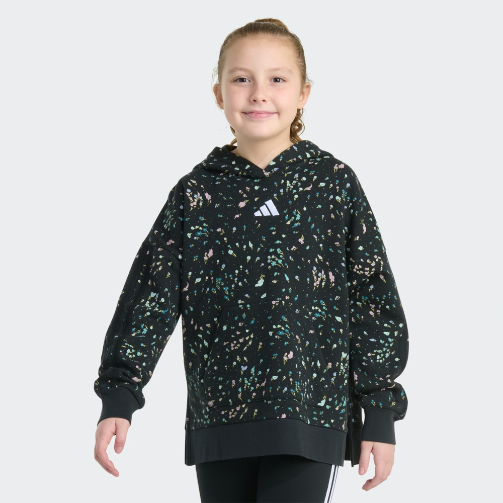 

Толстовка Adidas Long Sleeve Hooded Printed Slit Fleece Pullover, черный