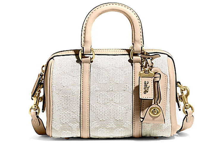 

Тканевая сумка Boston из жаккардовой ткани Ruby с элементами из коровьей кожи, женская маленькая розовая, через плечо, кроссбоди COACH