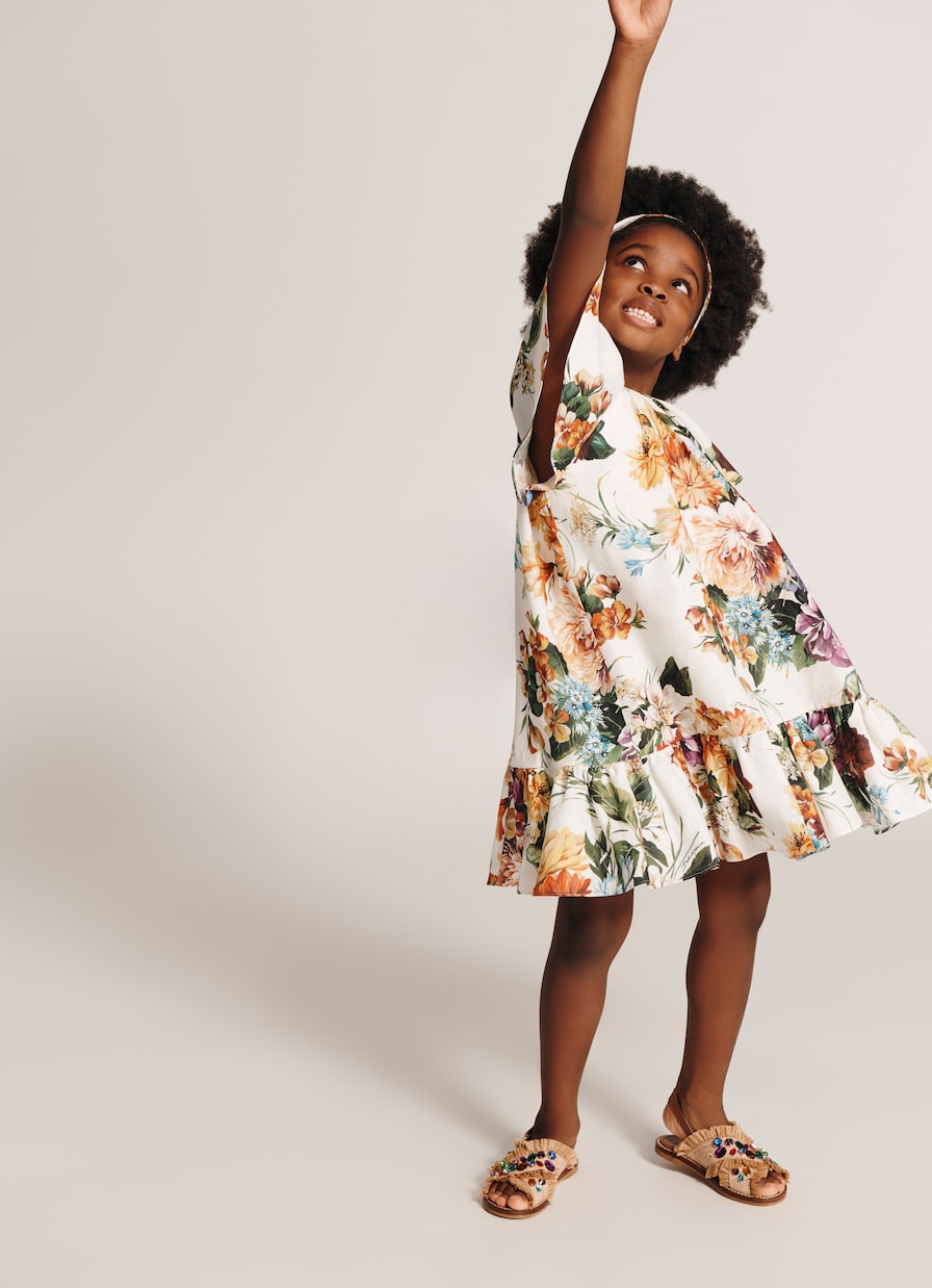 Льняное платье с цветочным принтом Dolce&Gabbana Kids, B. Fiori Cret. F. Bco — фото 4