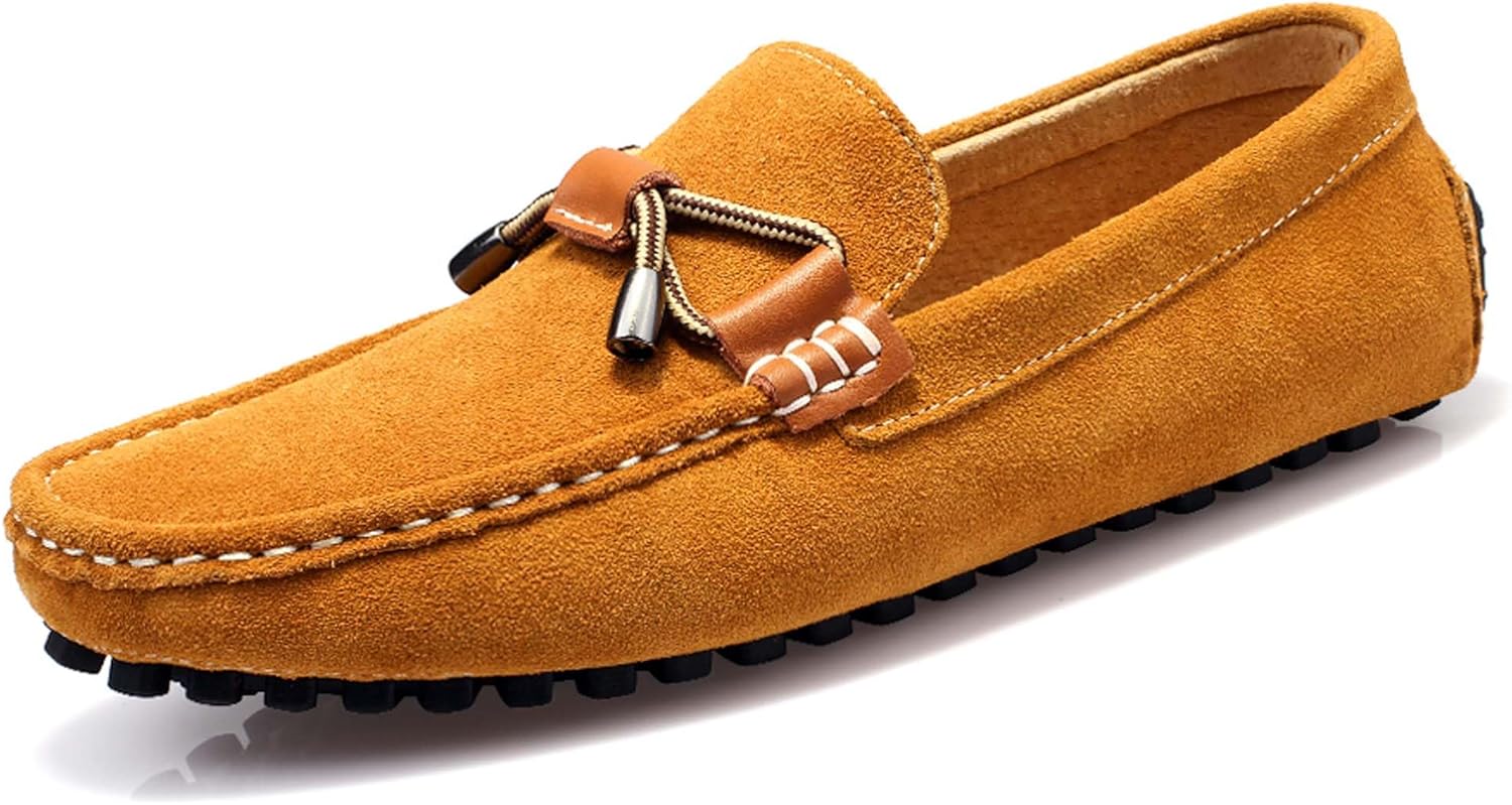 

Мужские модные лоферы ручной работы из замши, деловые и повседневные кожаные туфли, противоскользящие и удобные, для ходьбы и вождения, слипоны-блотеры Generic, желтый