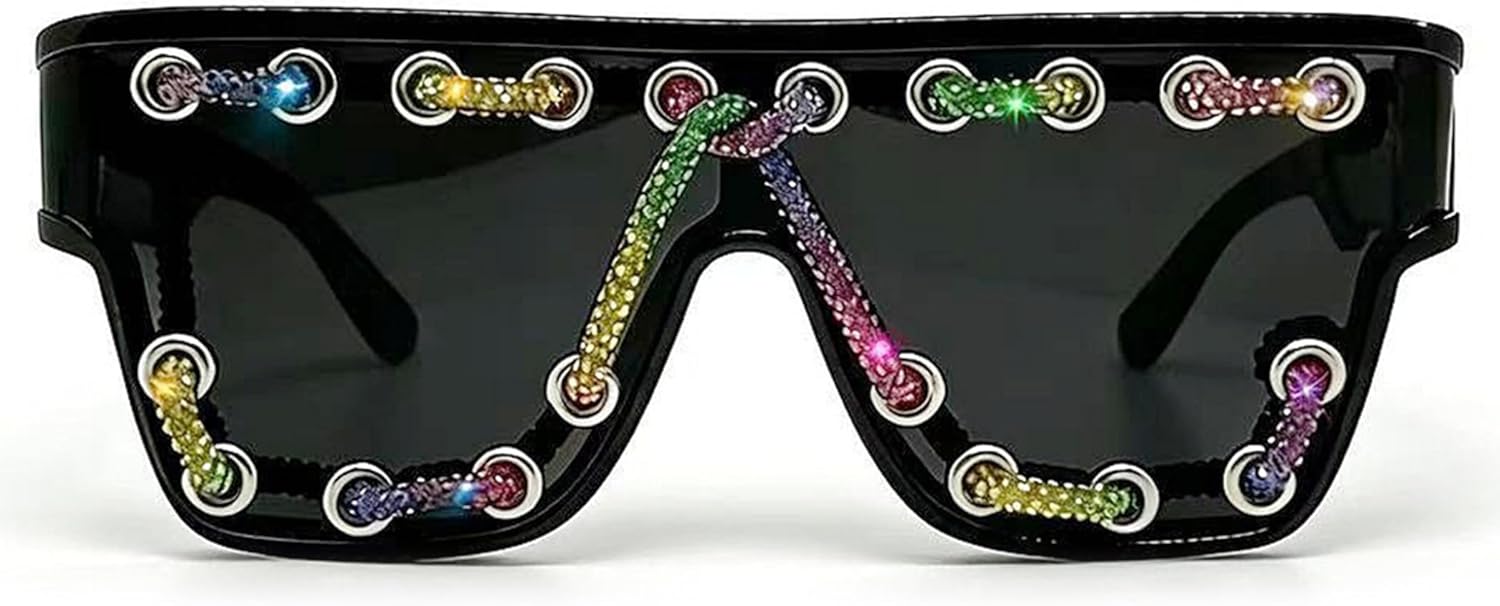 

bullabulling Модные солнцезащитные очки в стиле панк Y2K без оправы с блестящими стразами, готические и стимпанк очки большого размера в стиле «цельный футляр», Black/Color