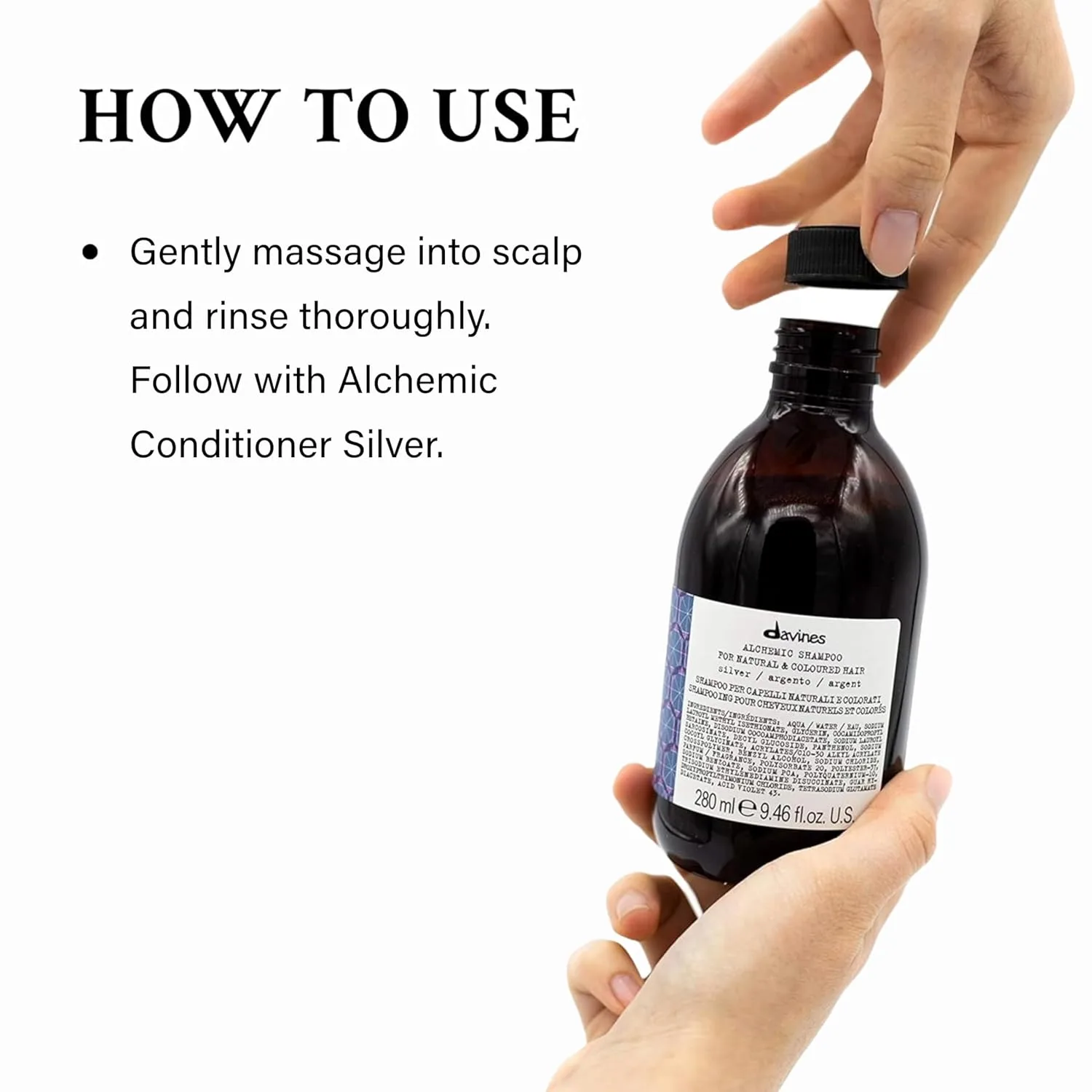 Шампунь Davines Alchemic для натуральных и окрашенных волос, усилитель цвета с чистыми пигментами для 6 оттенков, Silver — фото 4