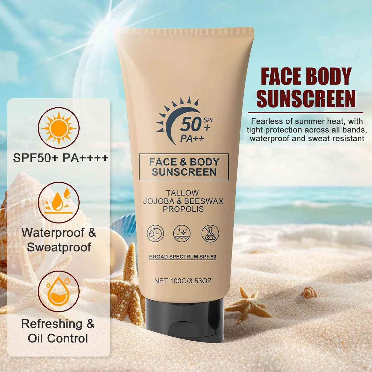 Водостойкий солнцезащитный крем Beef Tallow SPF 50+ для лица и тела, 100 г Muiefe — фото 4