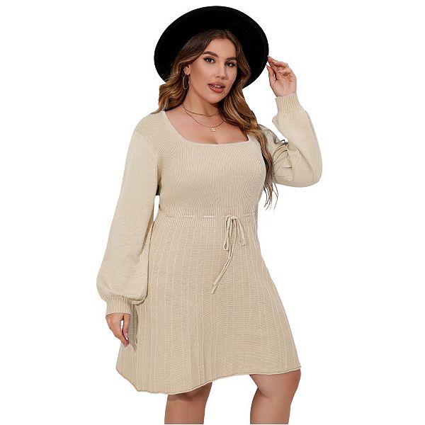 

Женское платье-свитер oversize с квадратным вырезом и длинными рукавами Yesfashion, Apricot