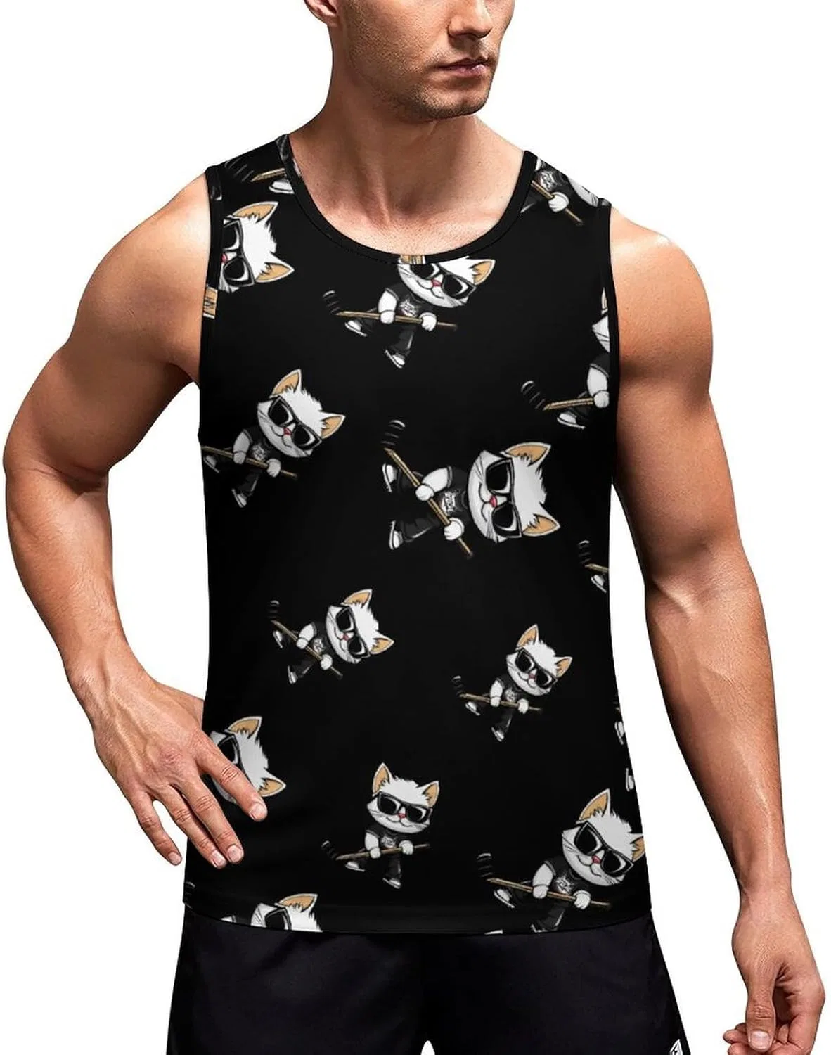 Мужской топ-безрукавка с принтом Ice Hockey Cat Player Stick, бренд Generic, цвет Style