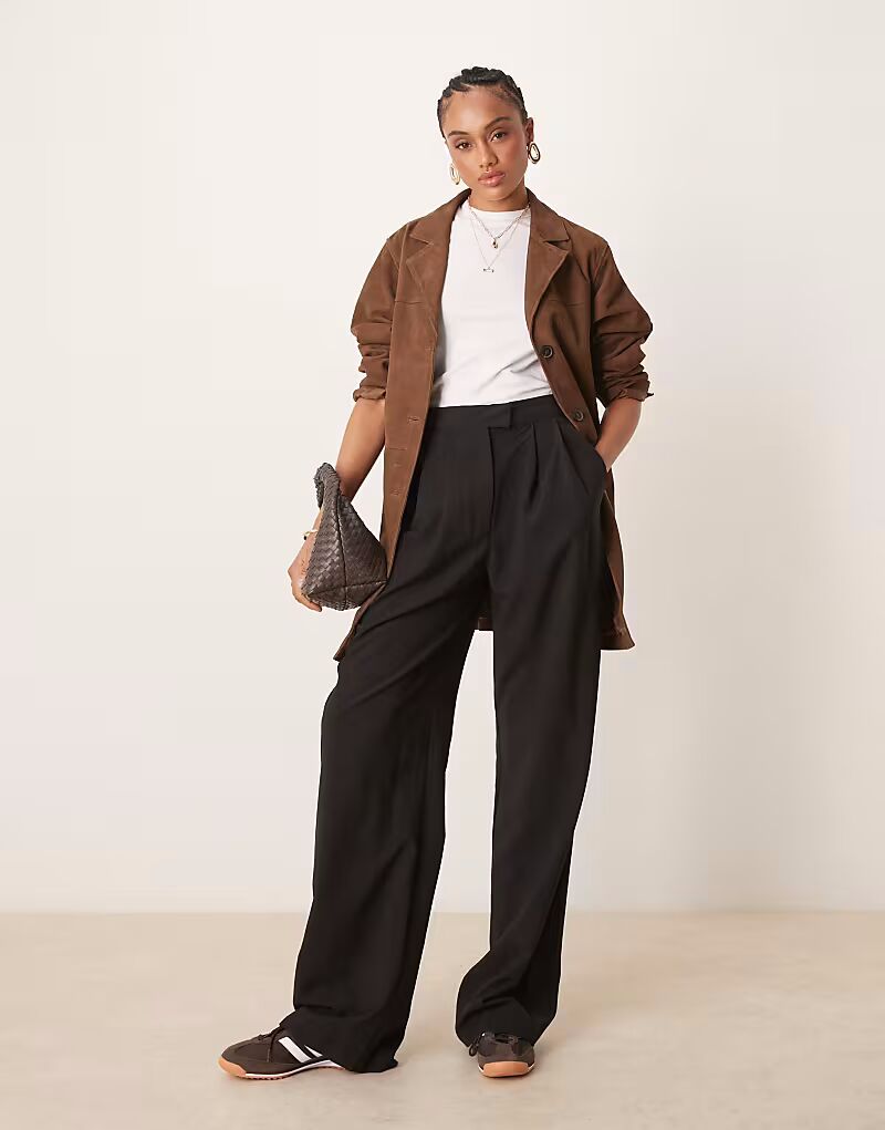 

ASOS DESIGN Высокие брюки широкого кроя со складками черного цвета
