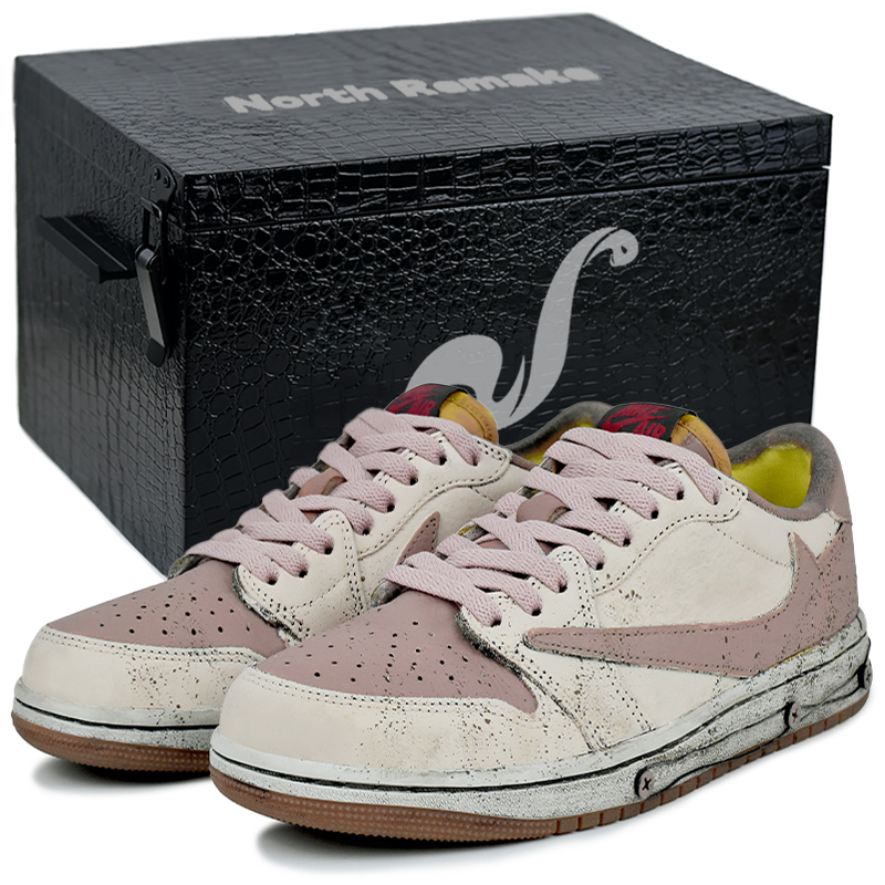 

Jordan Трэвис Скотт x Трэвис Скотт X Air Абразивностойкие низкие винтажные баскетбольные кроссовки унисекс розовые белые, цвет Pink White 1