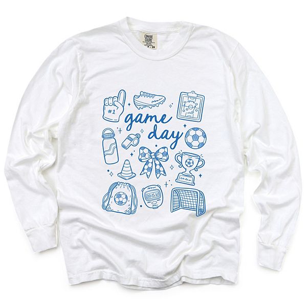 

Футболка с длинным рукавом Game day soccer sketched collage Simply Sage Market, White