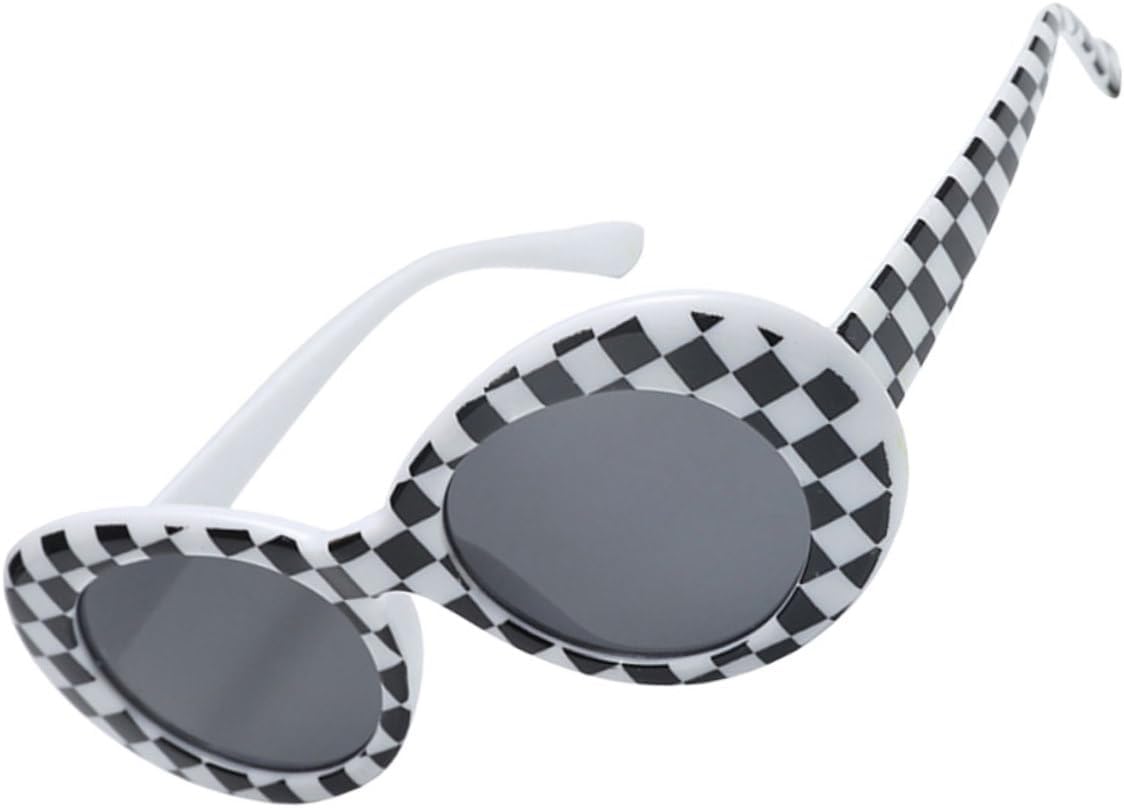 

Женские овальные солнцезащитные очки VANZACK в винтажном стиле, белая клетчатая оправа с полностью серыми линзами, ретро-аксессуары для летнего отдыха и прогулок на природе, Multi -Material:PC -Product Info:sunglasses -Size: 14