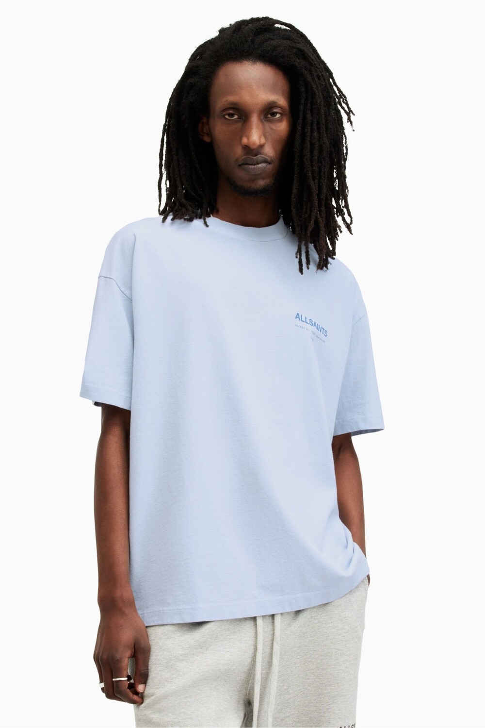 

Футболка Allsaints из 100% хлопка с короткими рукавами и вырезом под горло All Saints, голубой