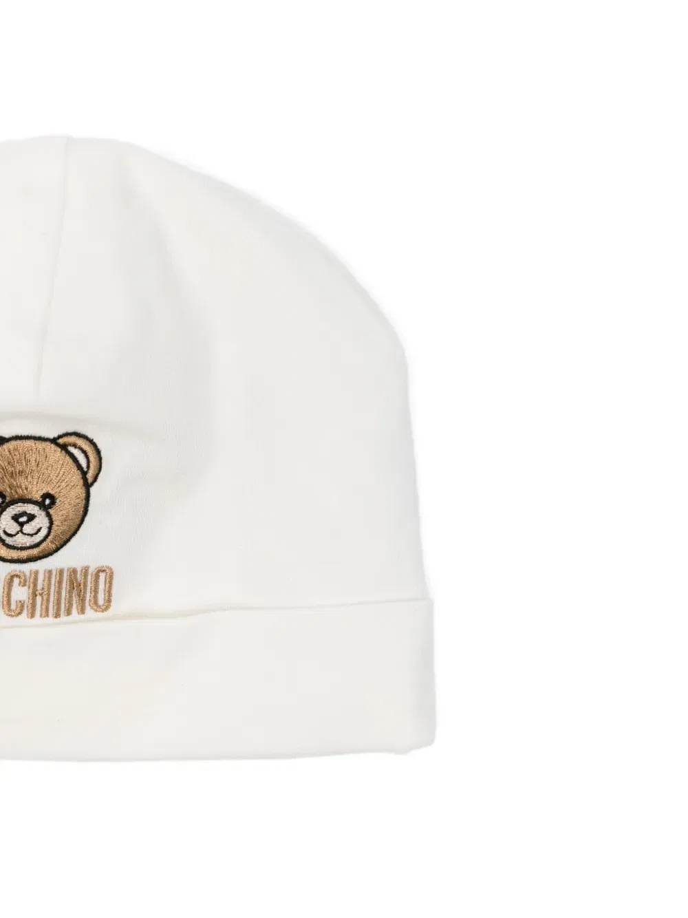 Комплект из нагрудника и шапки с вышитым логотипом Moschino Kids, белый — фото 3