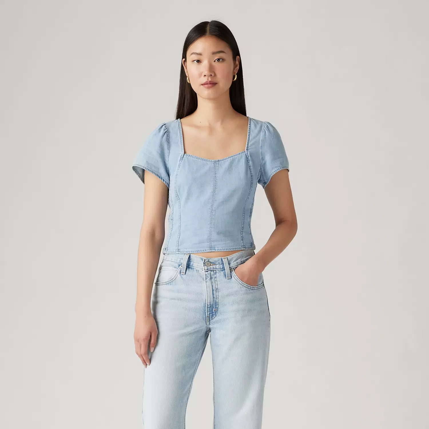 

Джинсовый корсет с короткими рукавами Ophelia Levi's, цвет Turn Up Light - Light Wash