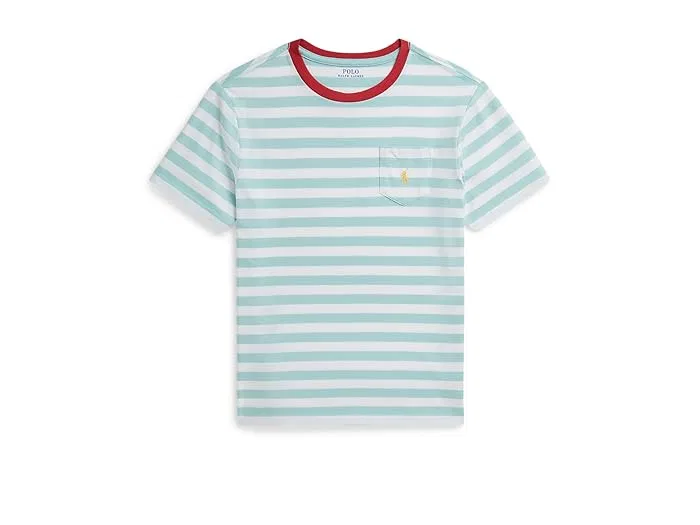 Футболка поло с полосатым принтом Striped Cotton Jersey Pocket Tee Polo Ralph Lauren Kids, Laguna Pink/White