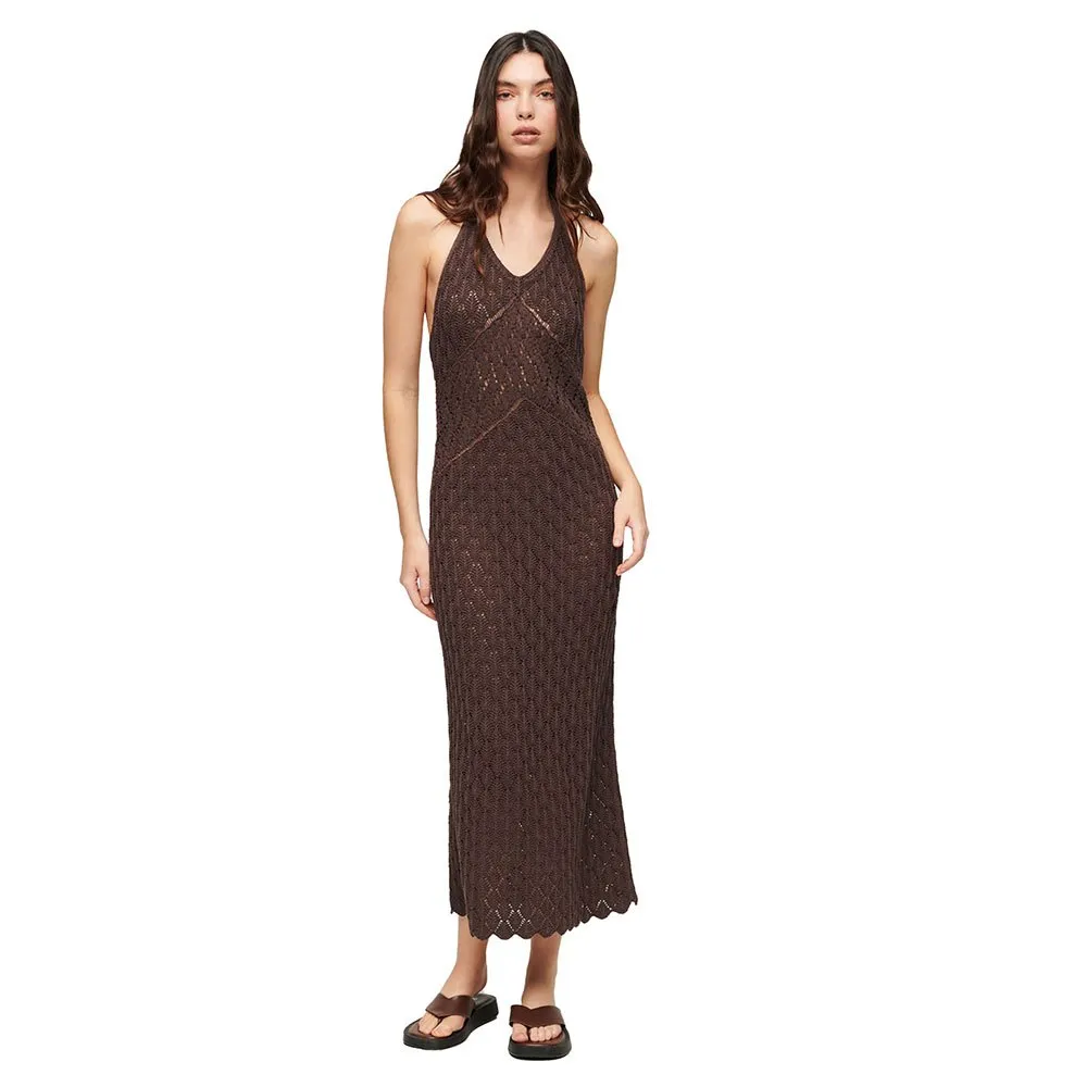 

Платье Superdry Crochet Halter sleeveless long, коричневый
