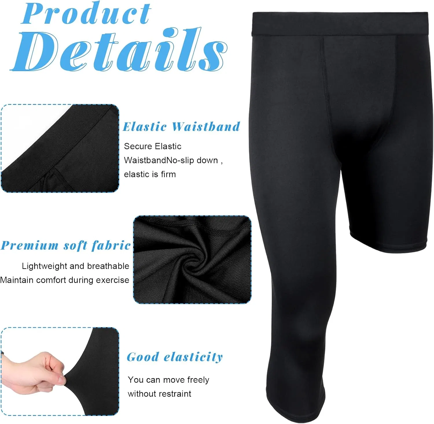 Hercicy 2 Packs Boys' Youth 3/4 One Leg Compression Tights Basketball Leg Sleeve Leggings Pants Athletic Base Layer, Black+White( Left Short) — фото 4