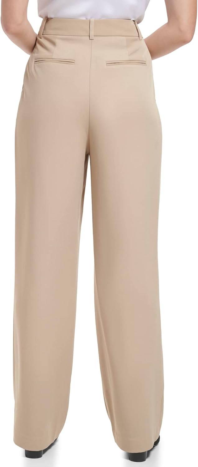 Женские классические брюки Calvin Klein с широкими штанинами и молнией Lux Stretch, Chai — фото 3