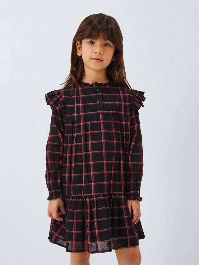 

Детское платье с тартаном и рюшами John Lewis, Red, Black