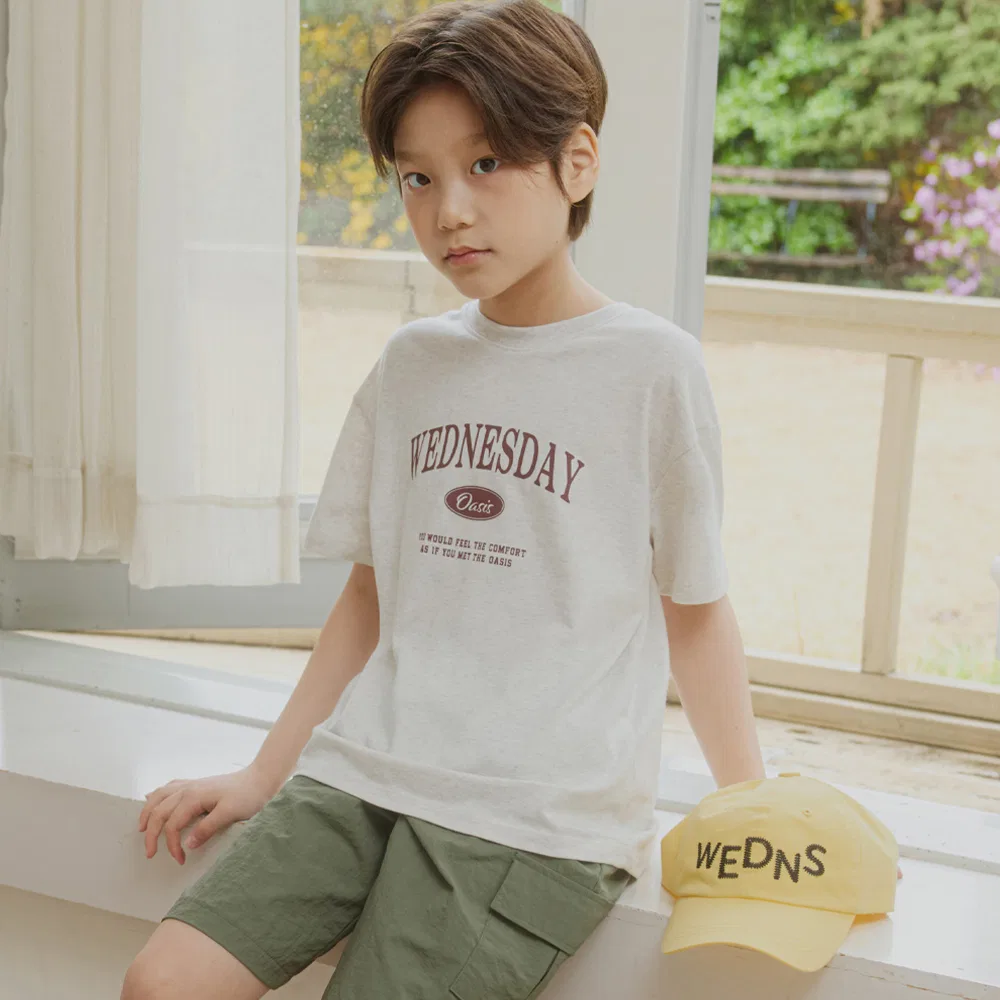 Детская футболка Wednesdayoasis Kids Signature Half, цвета овсянки — фото 2