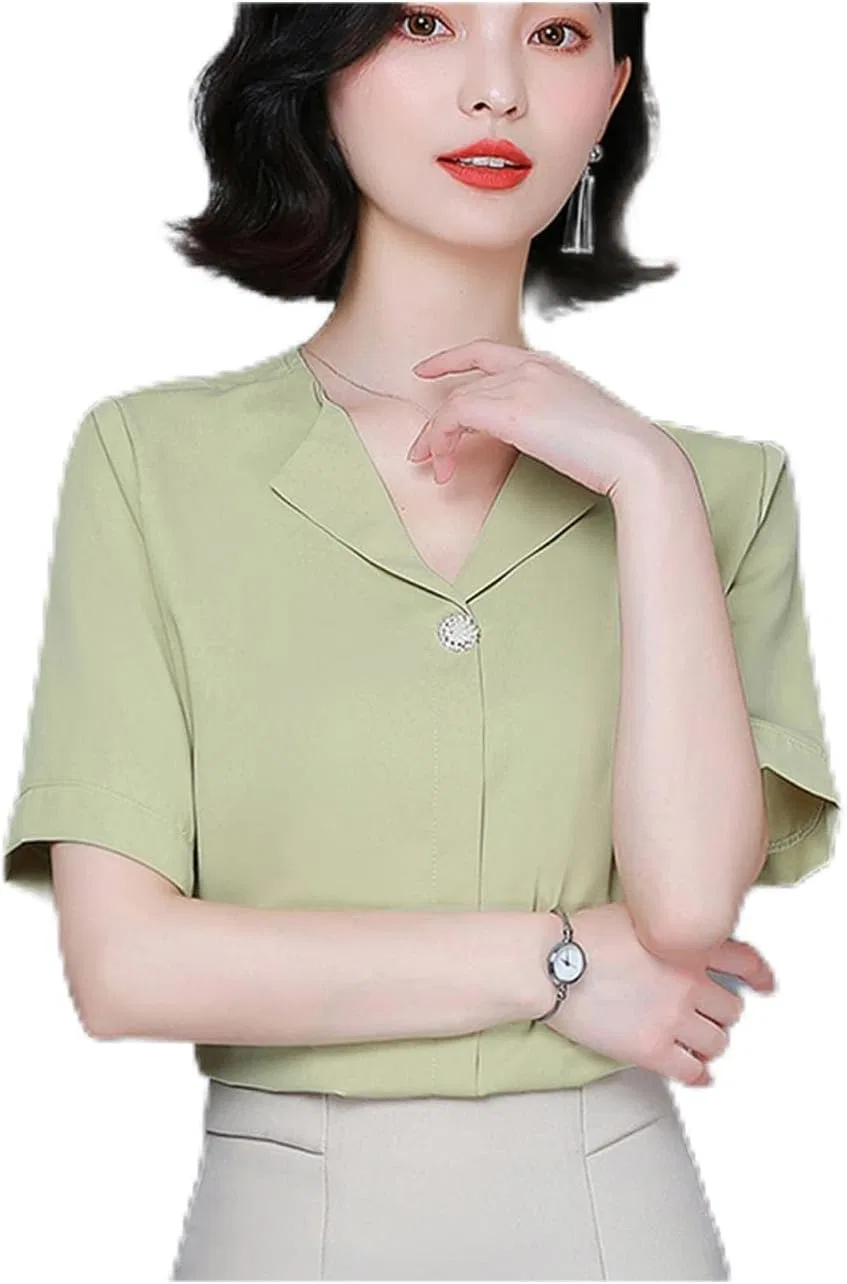Блуза, короткий рукав, шифон, TieSen, зеленый