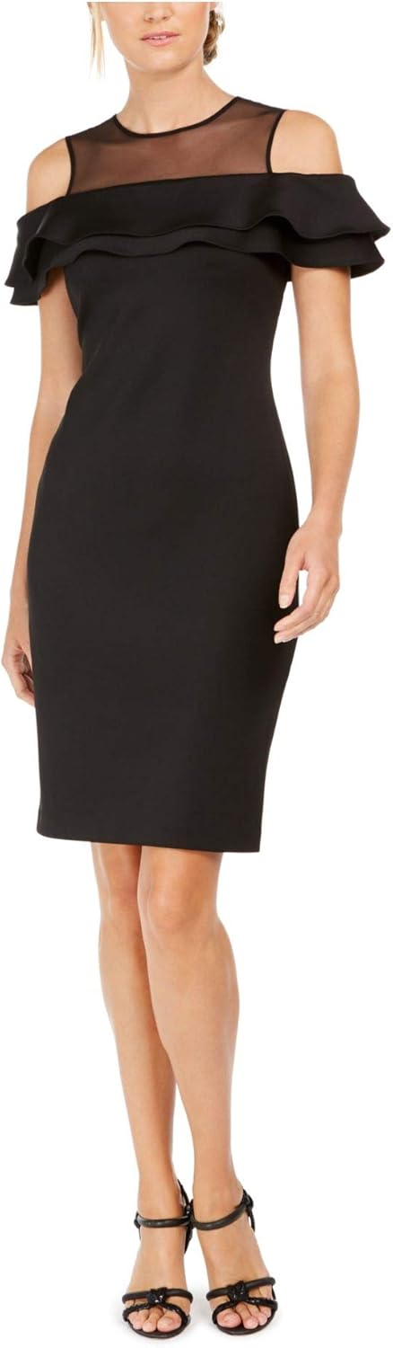

Женское платье-футляр Calvin Klein с открытыми плечами и вырезом-иллюзорным вырезом, Black/Black