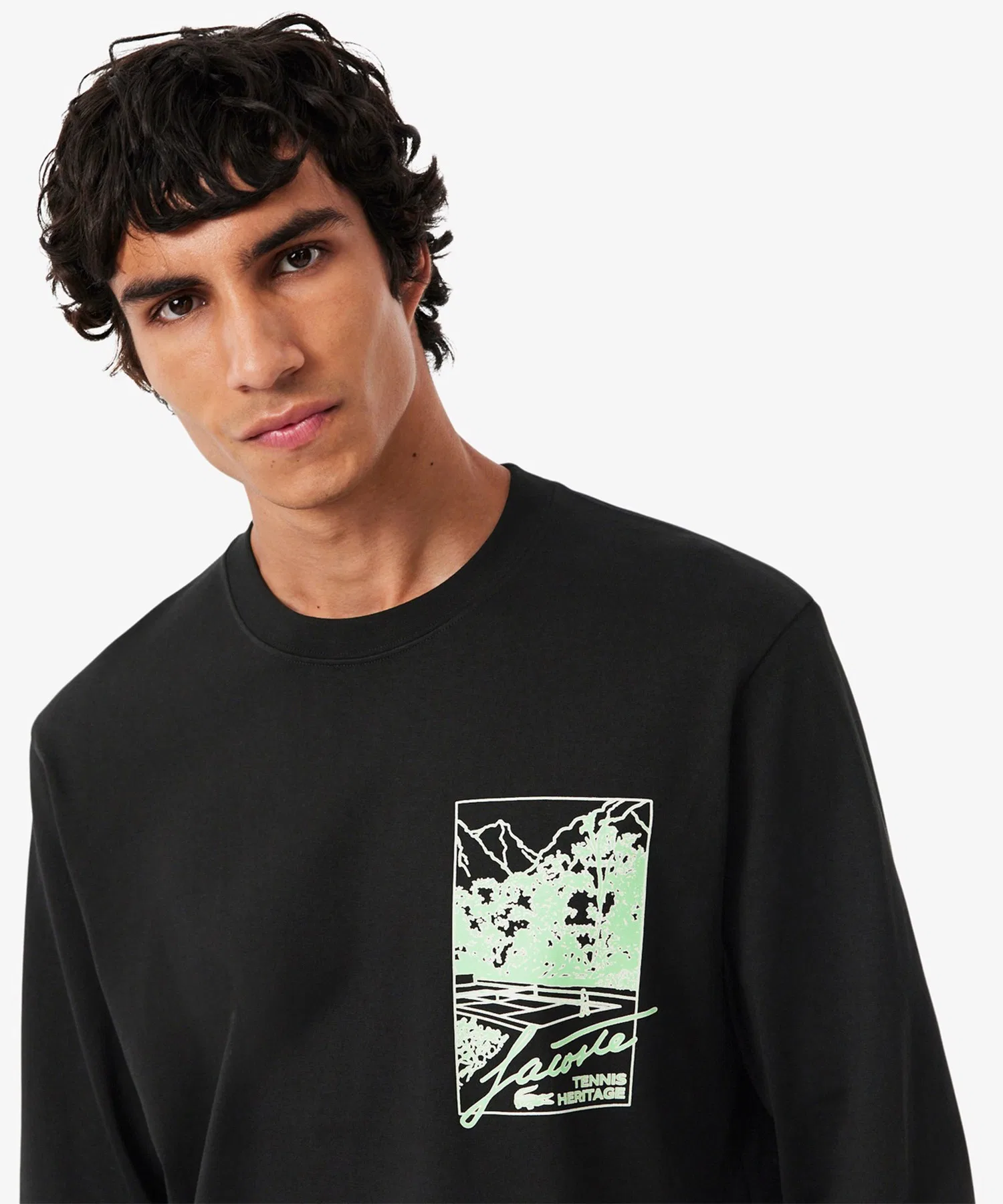 Мужская и женская футболка LACOSTE с длинным рукавом и принтом — фото 2