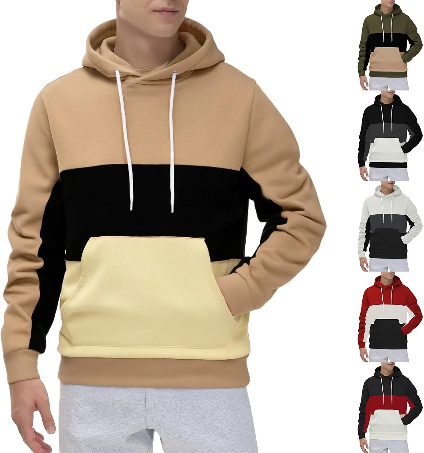 

Мужской худи с цветными блоками Casual Long Sleeve Fleece