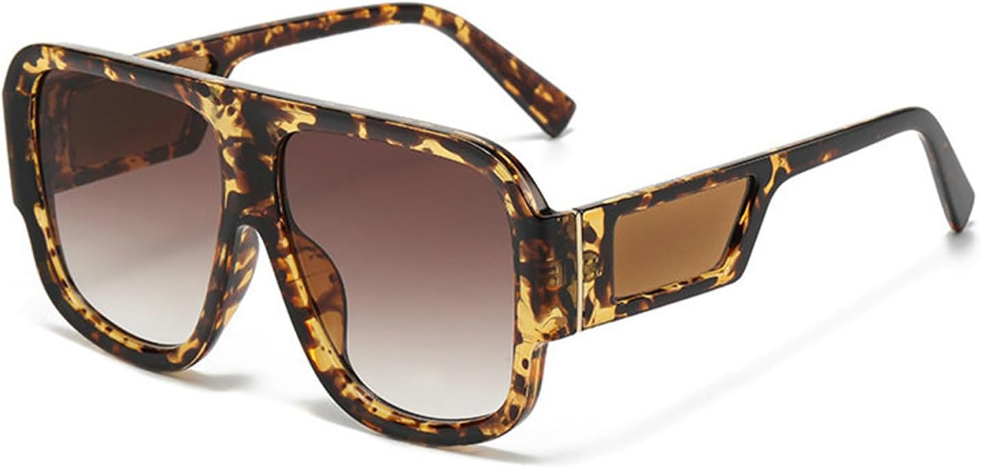 

Willochra Большие квадратные солнцезащитные очки-маска для женщин в стиле панк, цельные солнцезащитные очки с плоской верхней частью для мужчин, винтажные очки в большой оправе F25, Leopard