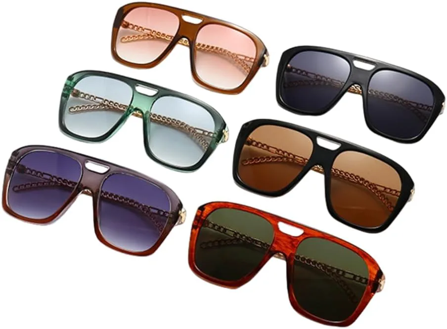 

Ретро солнцезащитные очки с металлическими цепочками на дужках, модные очки для мужчин и женщин, защита от УФ-излучения UV400, винтажные очки VVTWSSW, C1black